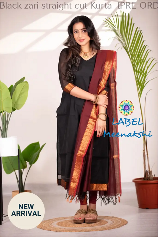 Black zari straight cut Kurta  [PRE-ORDER 10-12 W/ DAYS]