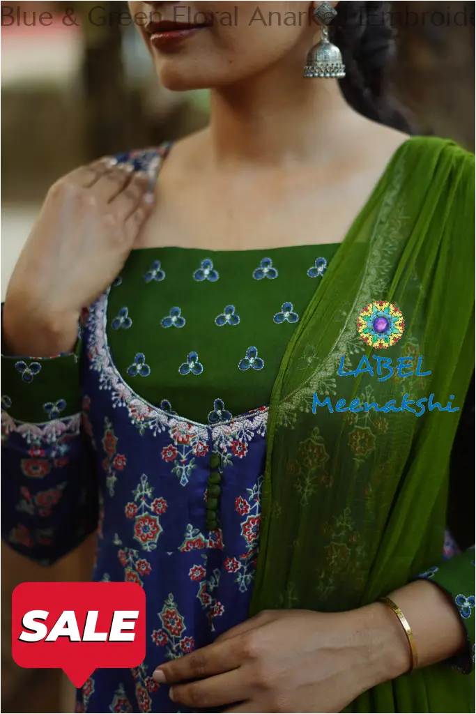 Blue & Green Floral Anarkali [Embroidery] Small SET T&D