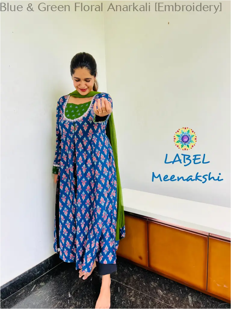 Blue & Green Floral Anarkali [Embroidery] SET T&D
