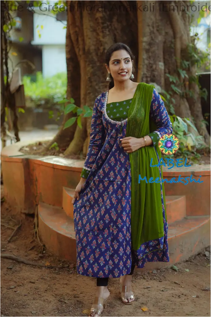 Blue & Green Floral Anarkali [Embroidery] SET T&D