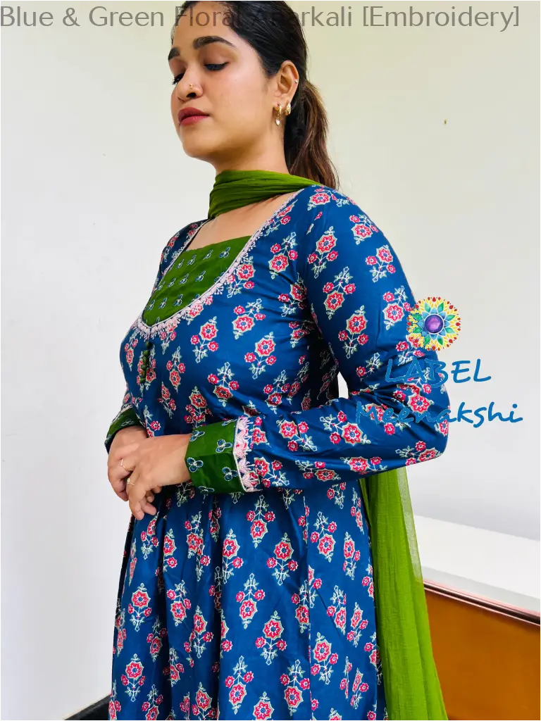 Blue & Green Floral Anarkali [Embroidery] SET T&D