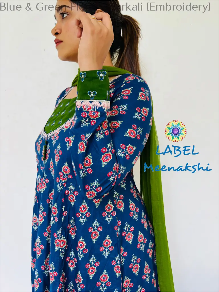 Blue & Green Floral Anarkali [Embroidery] SET T&D