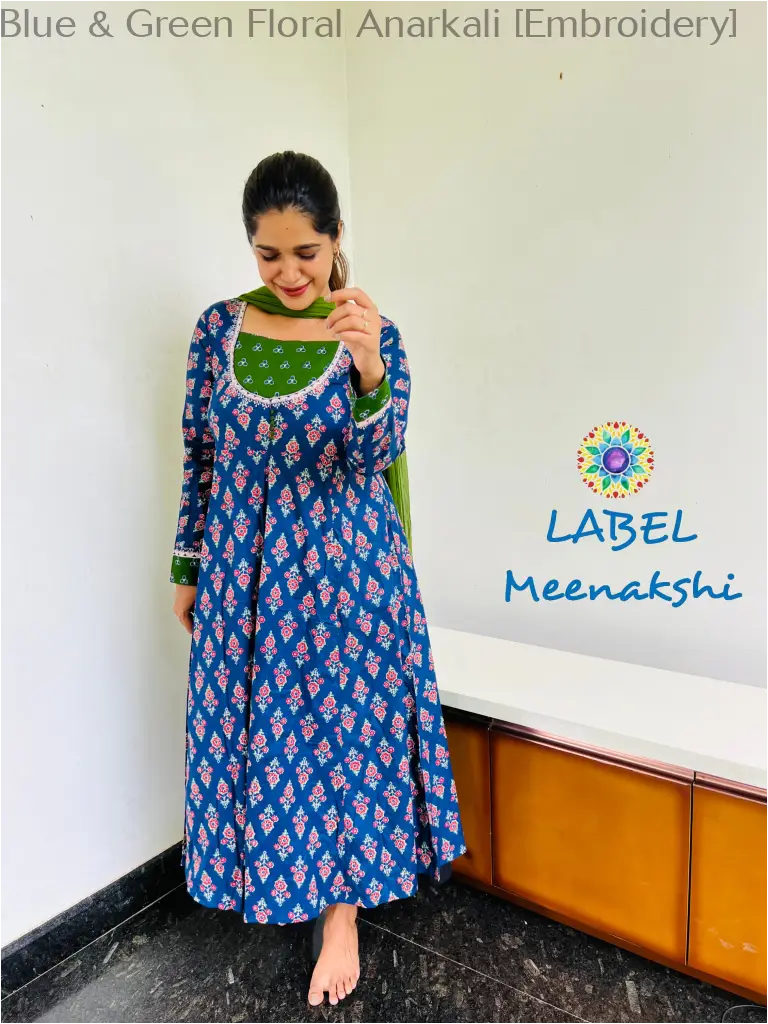 Blue & Green Floral Anarkali [Embroidery] SET T&D