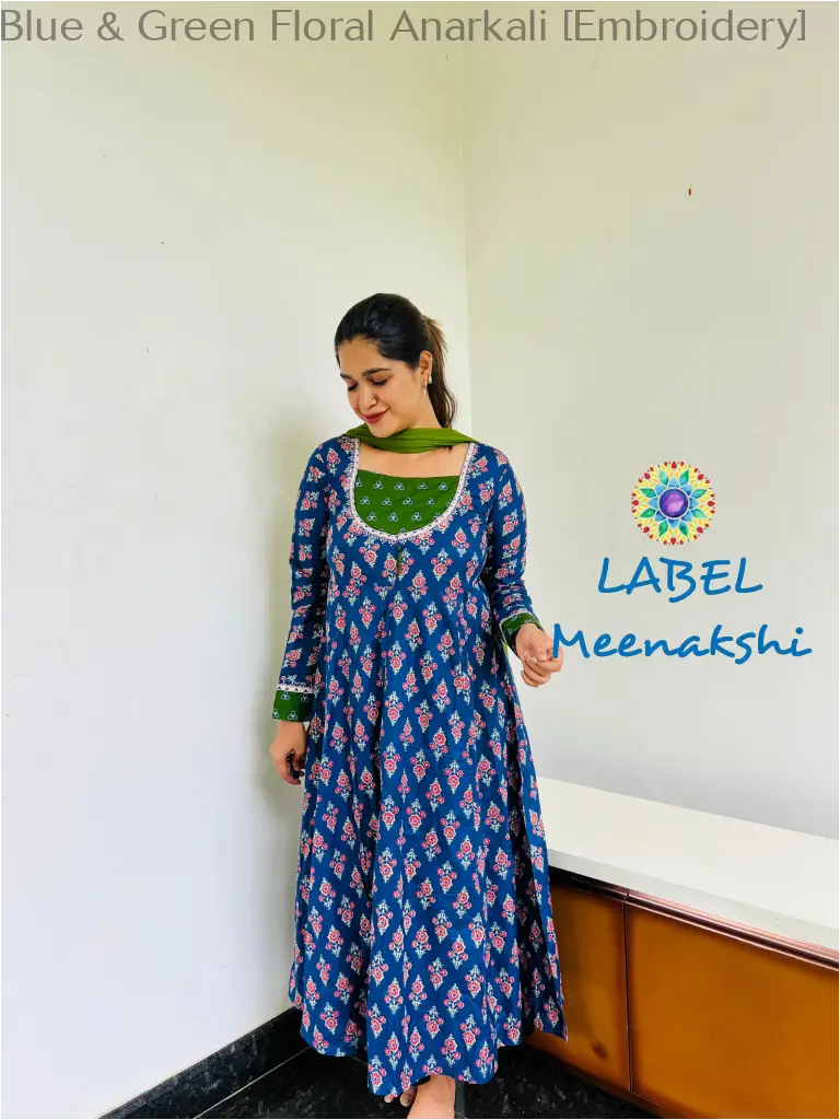Blue & Green Floral Anarkali [Embroidery] SET T&D