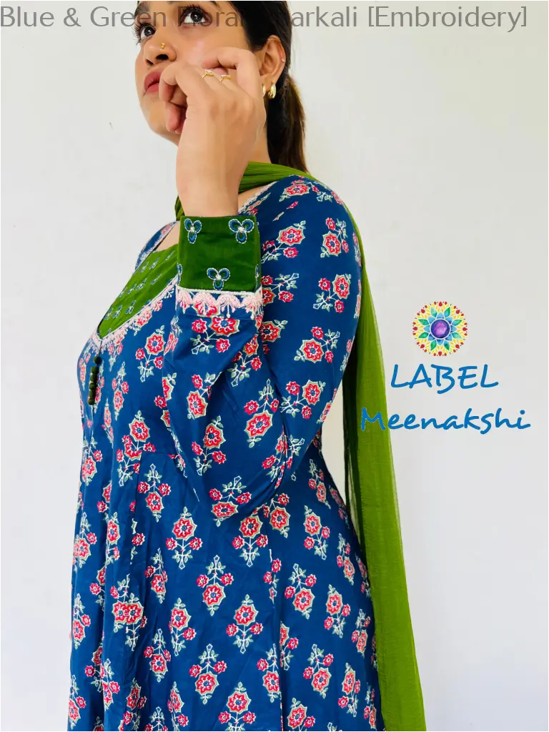 Blue & Green Floral Anarkali [Embroidery] SET T&D