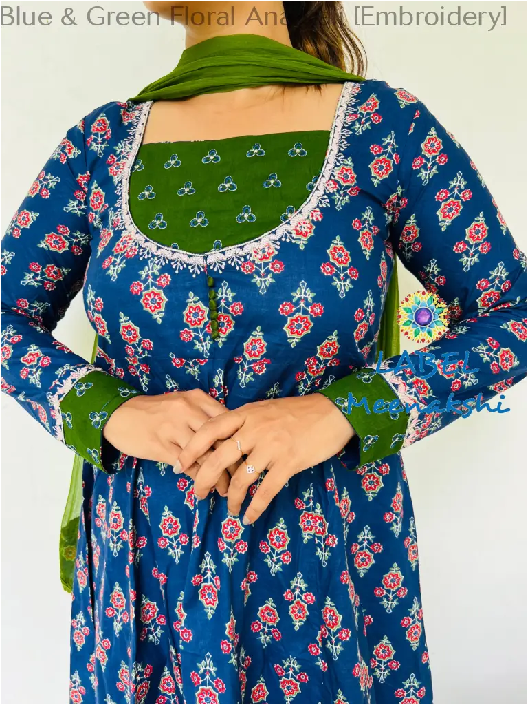 Blue & Green Floral Anarkali [Embroidery] SET T&D