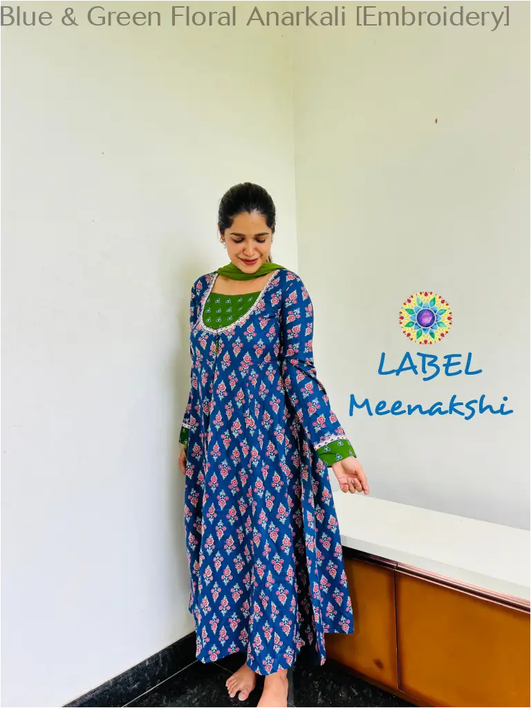 Blue & Green Floral Anarkali [Embroidery] SET T&D