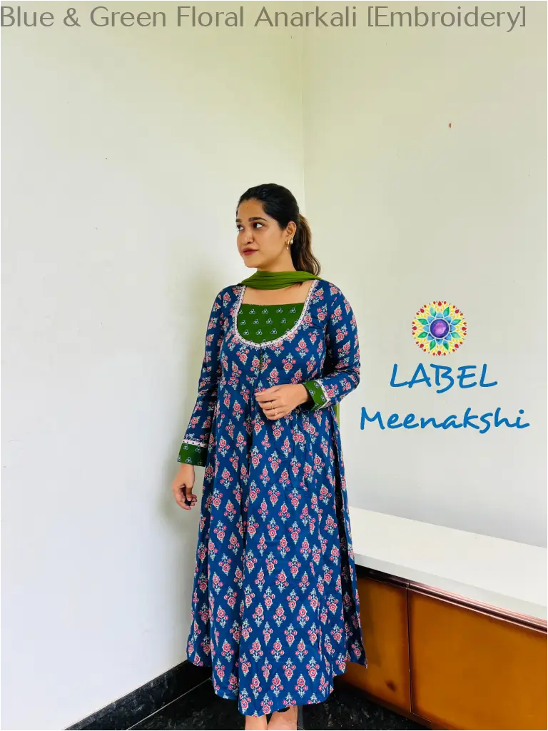 Blue & Green Floral Anarkali [Embroidery] SET T&D