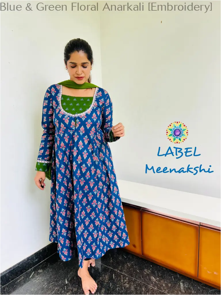 Blue & Green Floral Anarkali [Embroidery] SET T&D