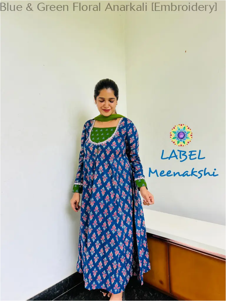 Blue & Green Floral Anarkali [Embroidery] SET T&D