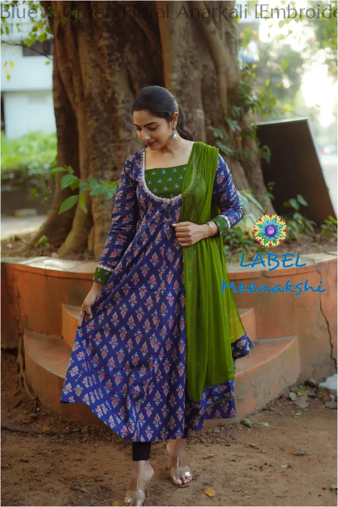 Blue & Green Floral Anarkali [Embroidery] SET T&D