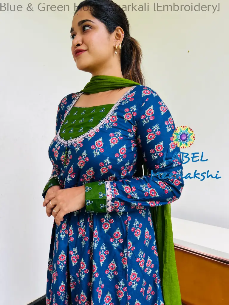 Blue & Green Floral Anarkali [Embroidery] SET T&D