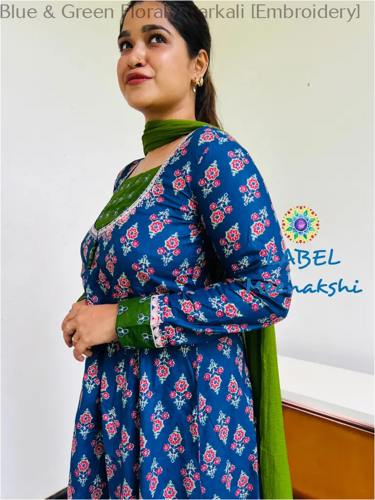 Blue & Green Floral Anarkali [Embroidery] SET T&D