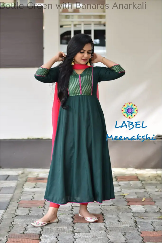 Bottle Green With Banaras Anarkali Sets