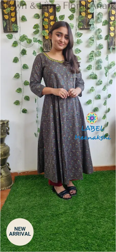 Brown & Lime Floral Anarkali [Embroidery] SET T&D
