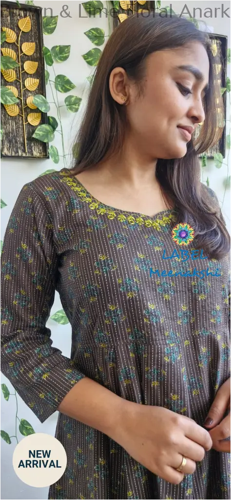 Brown & Lime Floral Anarkali [Embroidery] SET T&D