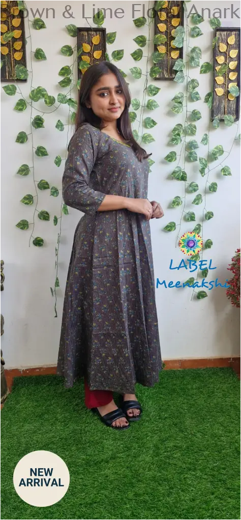 Brown & Lime Floral Anarkali [Embroidery] SET T&D