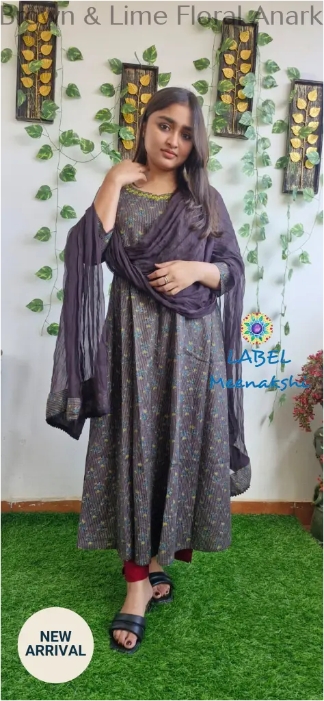 Brown & Lime Floral Anarkali [Embroidery] SET T&D