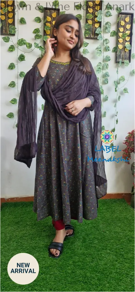 Brown & Lime Floral Anarkali [Embroidery] SET T&D