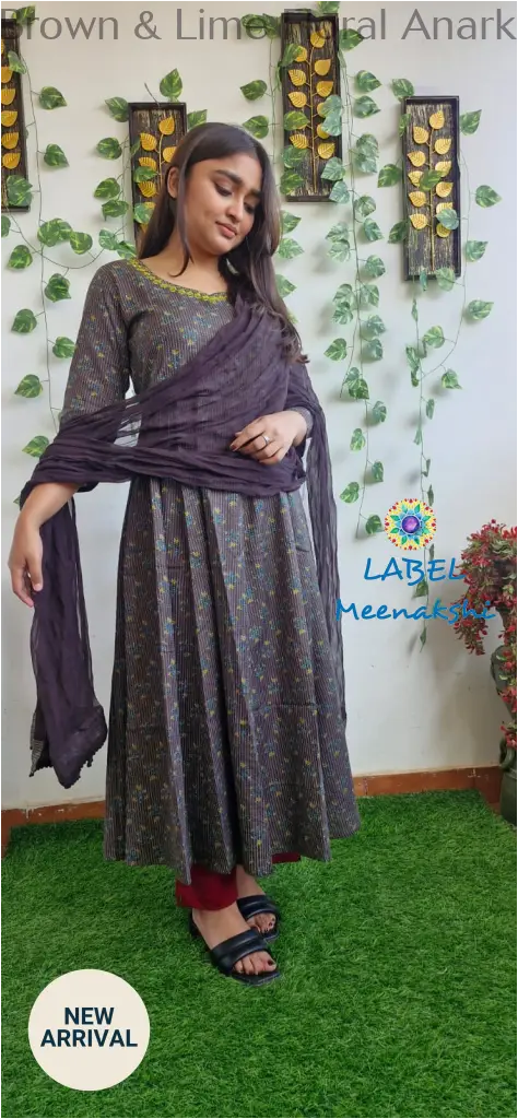 Brown & Lime Floral Anarkali [Embroidery] SET T&D