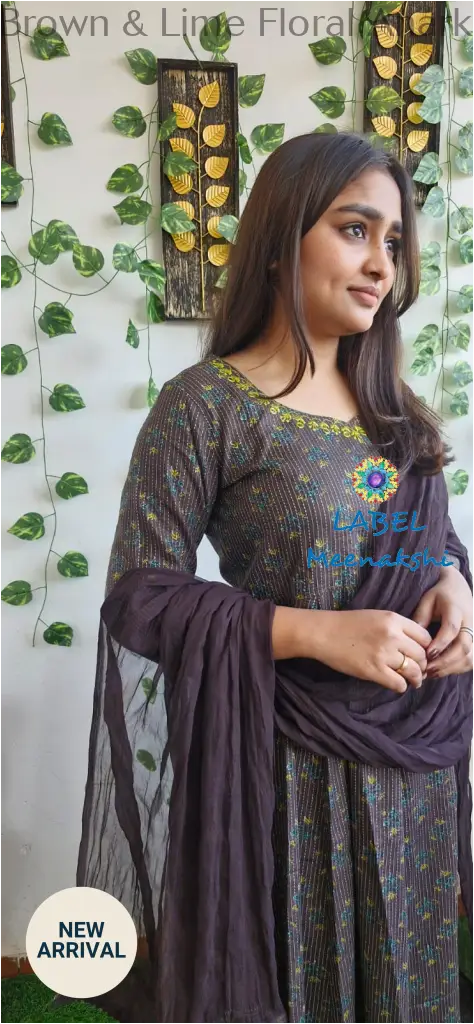 Brown & Lime Floral Anarkali [Embroidery] SET T&D