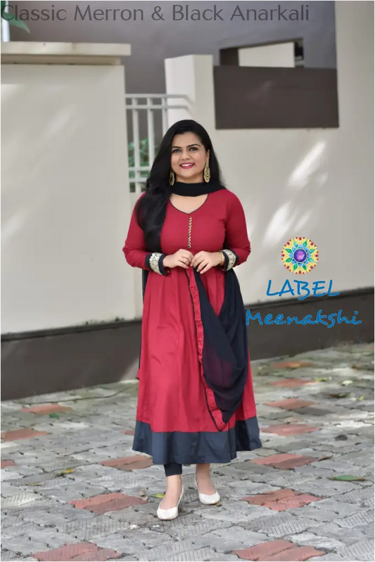Classic Merron & Black Anarkali Sets