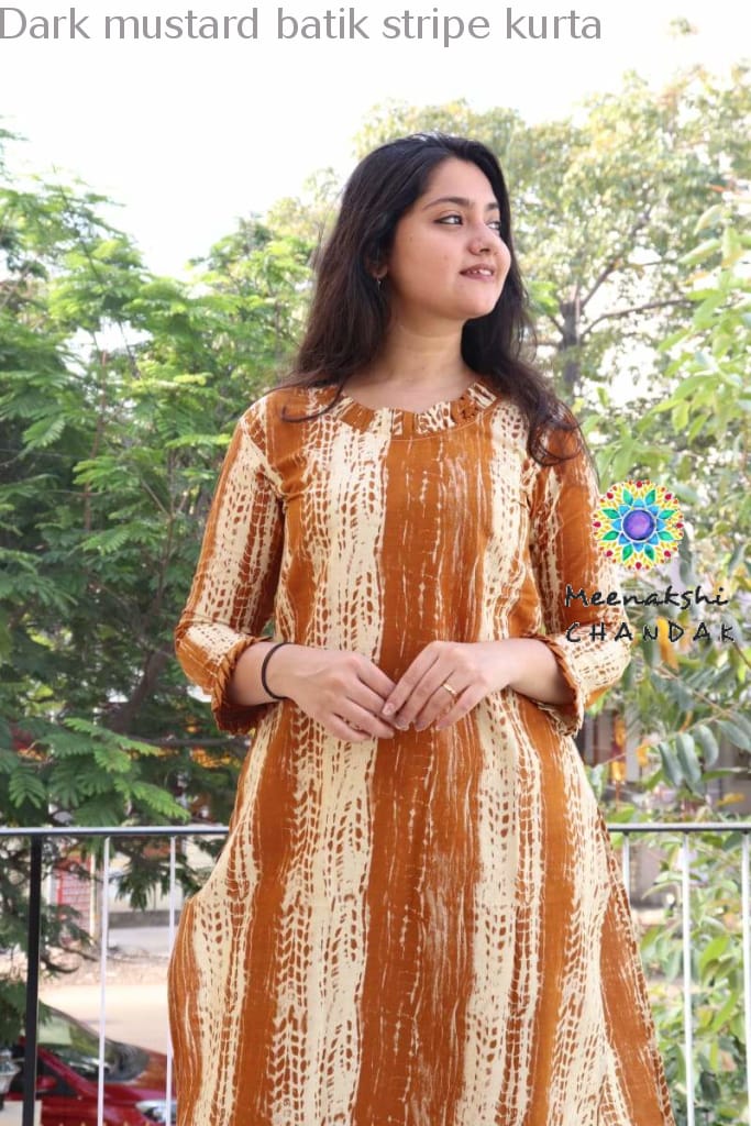 Dark Mustard Batik Stripe Kurta Best Offers