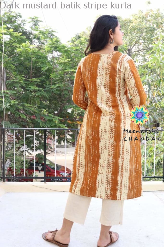 Dark Mustard Batik Stripe Kurta Best Offers