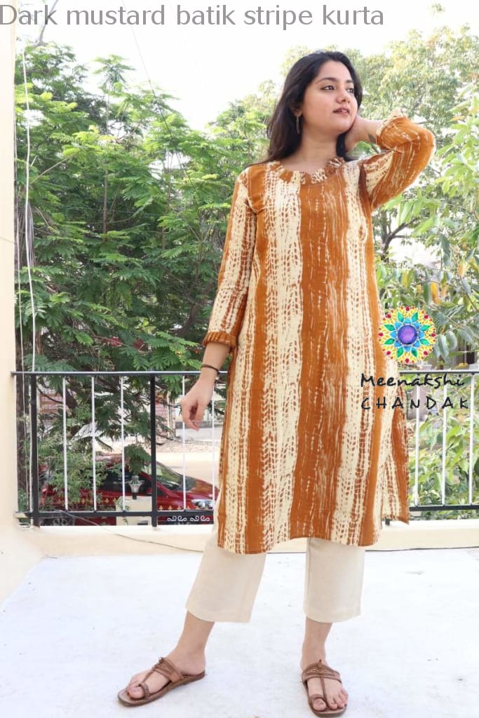 Dark Mustard Batik Stripe Kurta S Best Offers