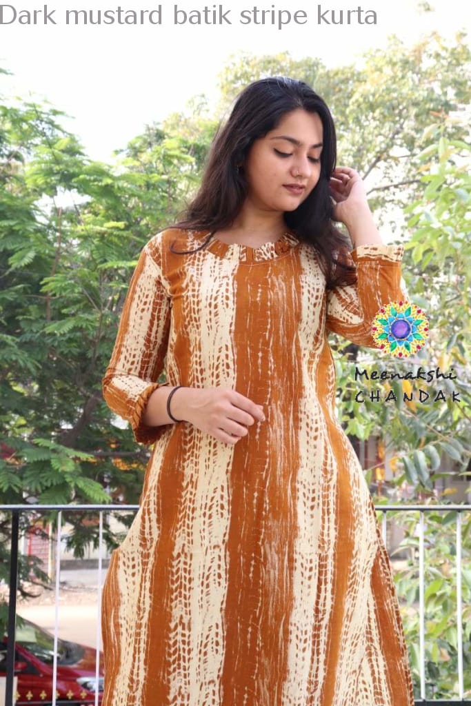 Dark Mustard Batik Stripe Kurta Best Offers
