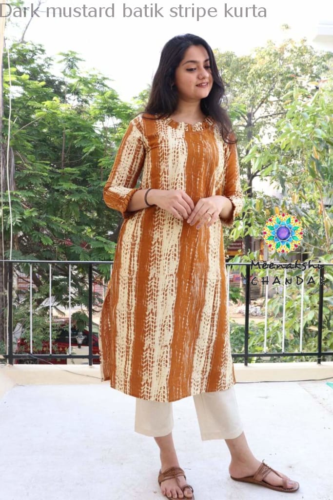 Dark Mustard Batik Stripe Kurta Best Offers