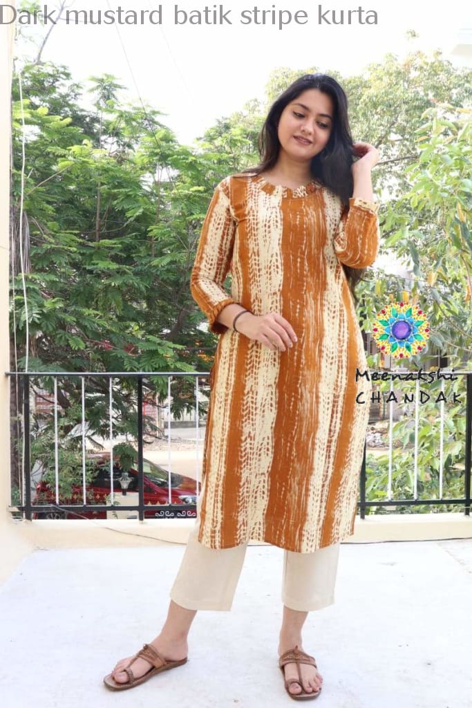 Dark Mustard Batik Stripe Kurta Best Offers