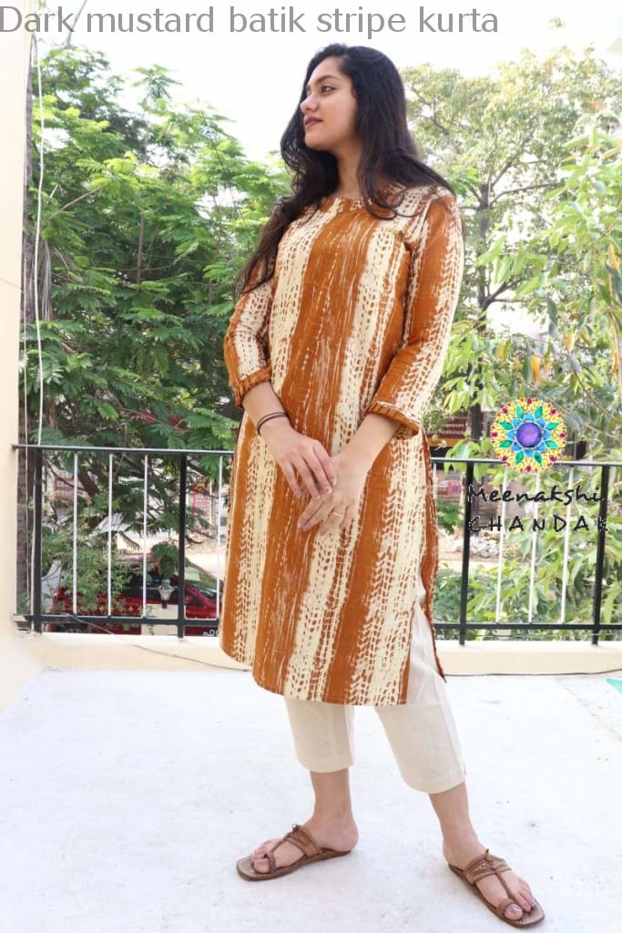 Dark Mustard Batik Stripe Kurta Best Offers