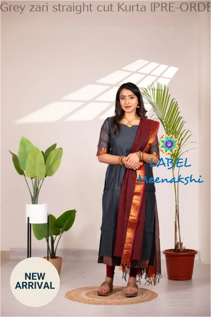 Grey zari straight cut Kurta [PRE-ORDER 10-12 W/ DAYS]
