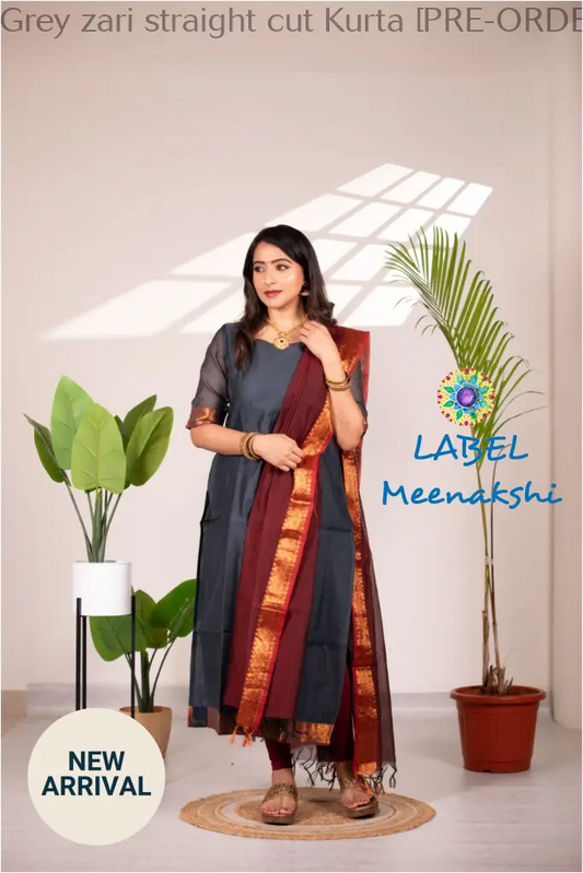 Grey zari straight cut Kurta [PRE-ORDER 10-12 W/ DAYS]