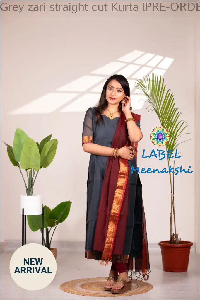 Grey zari straight cut Kurta [PRE-ORDER 10-12 W/ DAYS]