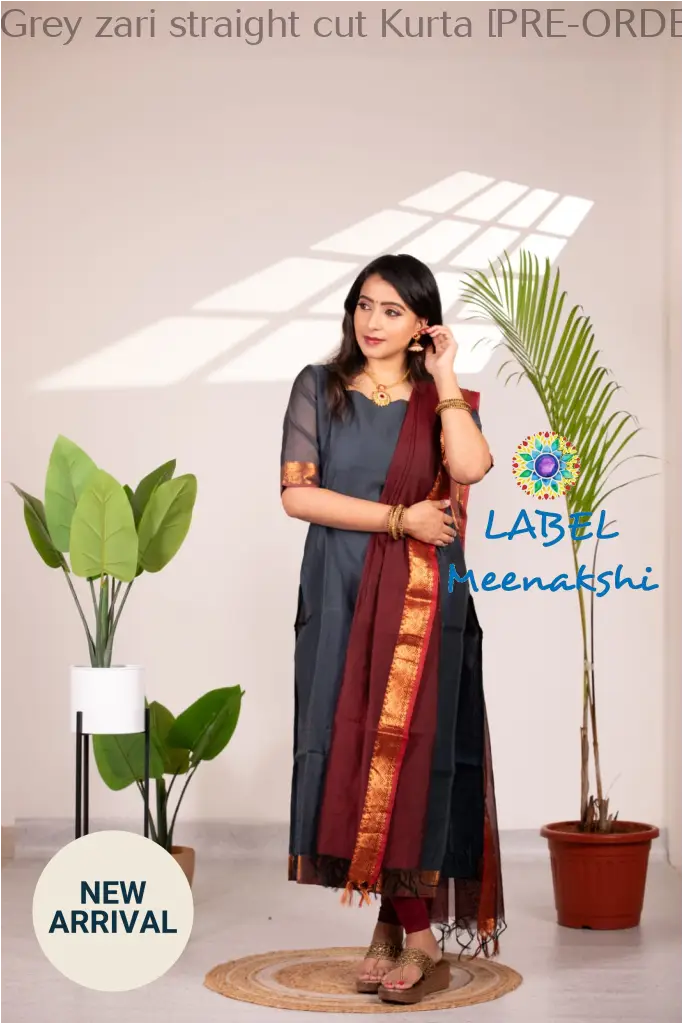 Grey zari straight cut Kurta [PRE-ORDER 10-12 W/ DAYS]