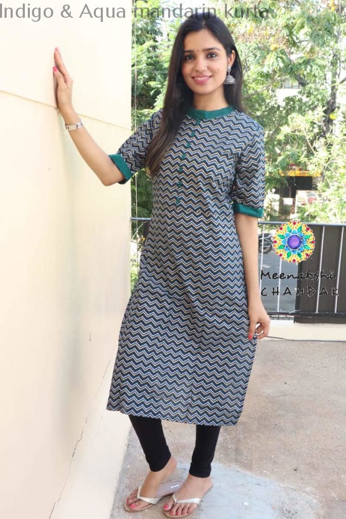 Indigo & Aqua Mandarin Kurta Best Offers