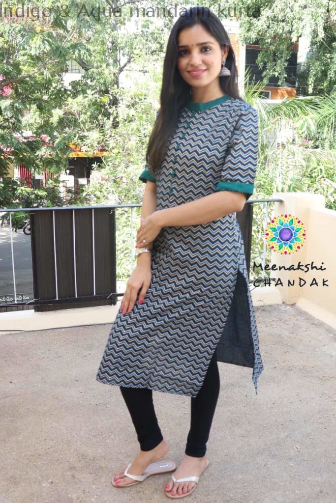 Indigo & Aqua Mandarin Kurta Best Offers
