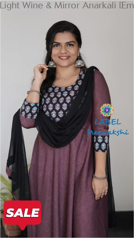 Light Wine & Mirror Emblished Solid Anarkali Small Sets