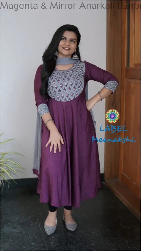 Magenta & Mirror Emblished Solid Anarkali Sets