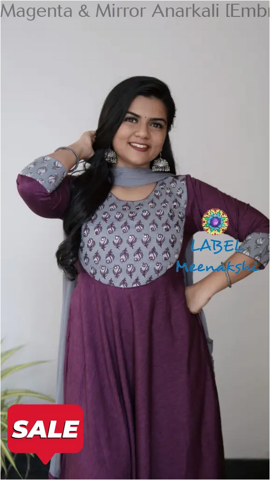 Magenta & Mirror Emblished Solid Anarkali Small Sets