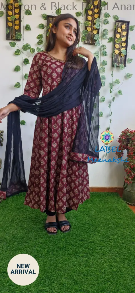 Marron & Black Floral Anarkali [Embroidery] SET T&D