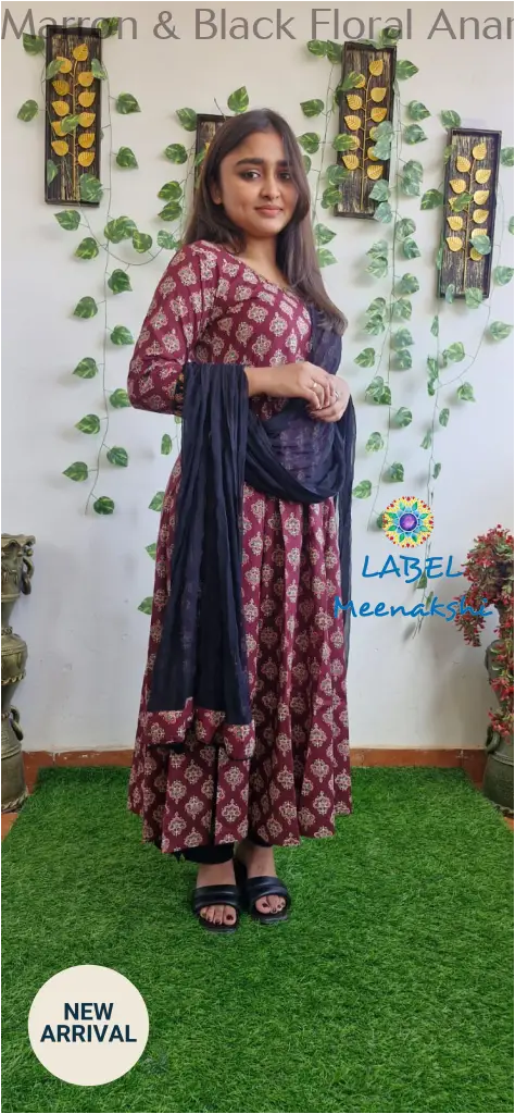 Marron & Black Floral Anarkali [Embroidery] SET T&D