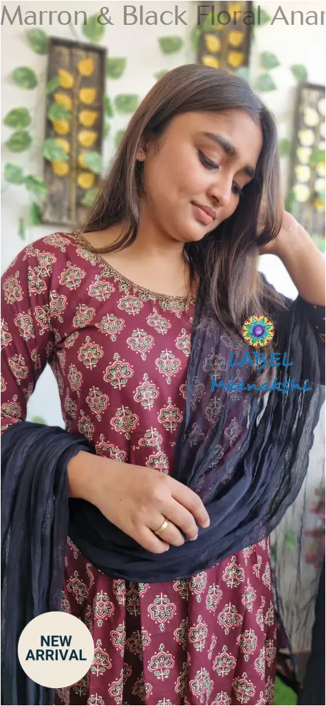 Marron & Black Floral Anarkali [Embroidery] SET T&D