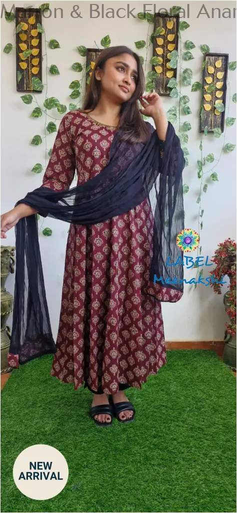 Marron & Black Floral Anarkali [Embroidery] SET T&D