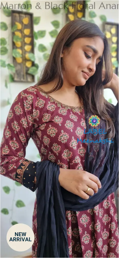 Marron & Black Floral Anarkali [Embroidery] SET T&D