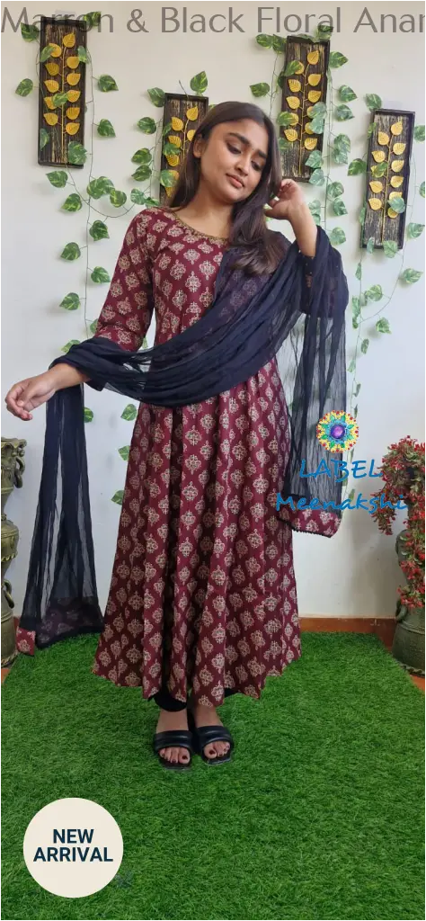 Marron & Black Floral Anarkali [Embroidery] SET T&D