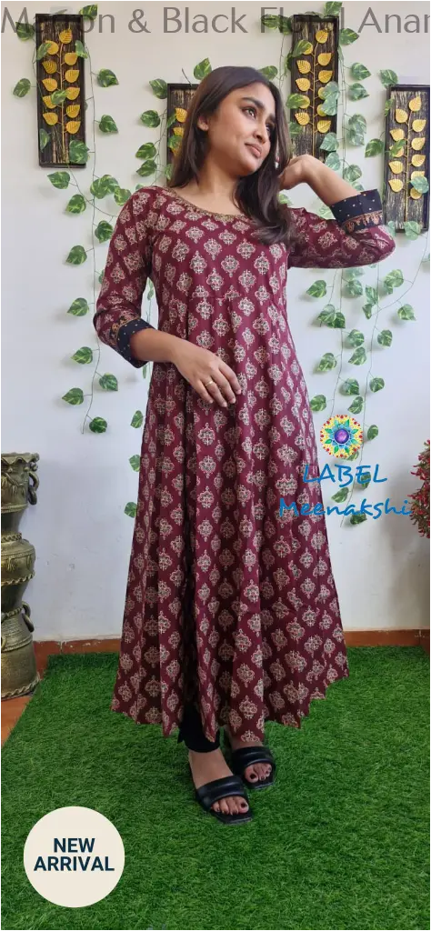 Marron & Black Floral Anarkali [Embroidery] SET T&D