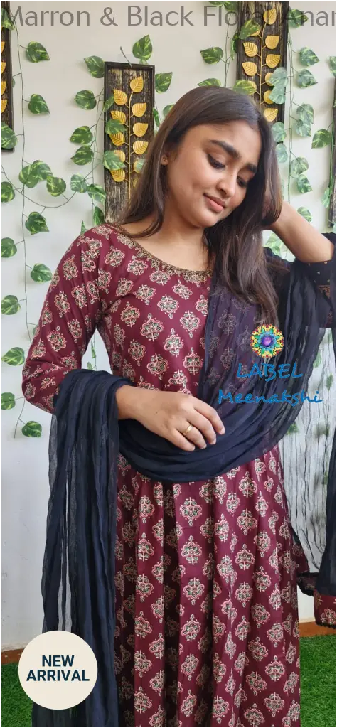 Marron & Black Floral Anarkali [Embroidery] SET T&D